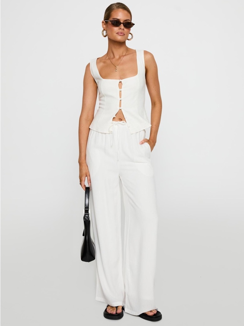 NWT Princess Polly White Linen Blend Wide Leg Pants Drawstring High Waist - Picture 10 of 14
